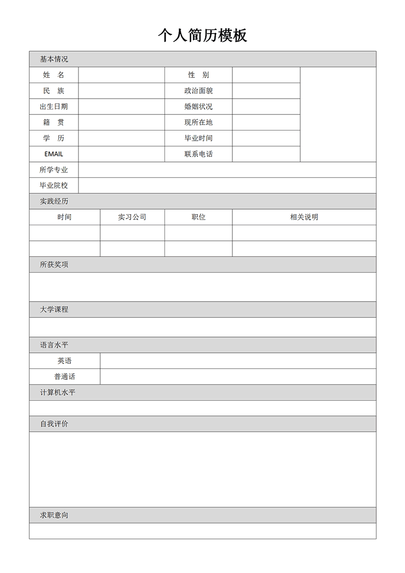 经典个人简历表